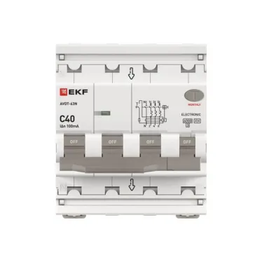 Выключатель автоматический дифференциального тока АВДТ-63N 3P+N 40А 100мА C тип A электронный 6кА PROXIMA | D63N46EA40C100 | EKF