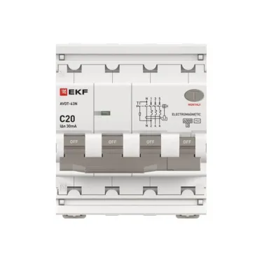 Выключатель автоматический дифференциального тока АВДТ-63N 3P+N 20А 30мА C тип AC электромеханический 6кА PROXIMA | D63N46M20C30 | EKF