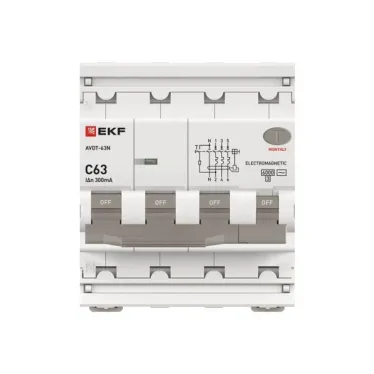 Выключатель автоматический дифференциального тока АВДТ-63N 3P+N 63А 300мА C тип AC электромеханический 6кА PROXIMA | D63N46M63C300 | EKF