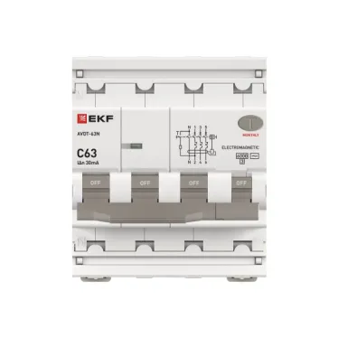 Диф. автомат АВДТ-63N 3P+N 63А (C) 30мА (AC) эл-мех 6кА PROXIMA EKF