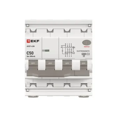 Выключатель автоматический дифференциального тока АВДТ-63N 3P+N 50А 300мА C тип AC электромеханический 6кА PROXIMA | D63N46M50C300 | EKF