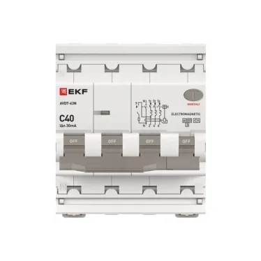 Выключатель автоматический дифференциального тока АВДТ-63N 3P+N 40А 30мА C тип A электромеханический 6кА PROXIMA | D63N46MA40C30 | EKF