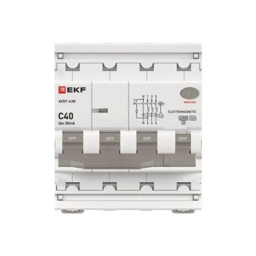 Выключатель автоматический дифференциального тока АВДТ-63N 3P+N 40А 30мА C тип A электромеханический 6кА PROXIMA | D63N46MA40C30 | EKF