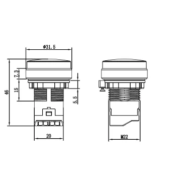 Сигнальный индикатор со встроенным диодом 220В, белый, алюминий, зажим Push-In