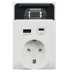 Адаптер Т-03/01 1 место 2P+PE 16А 2хUSB A+C 20Вт с подставкой бело-черный IEK
