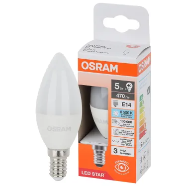 Лампа светодиодная LED Star Свеча 5Вт (замена 40Вт), 470Лм, 6500К, цоколь E14 OSRAM