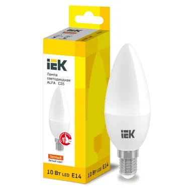 Лампа LED ALFA C35 свеча 10Вт 230В 3000К E14 IEK