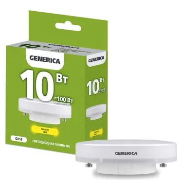 Лампа светодиодная T80 таблетка 10Вт 230В 3000К GX53 GENERICA