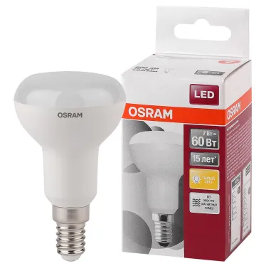 Лампа светодиодная LED 7Вт Е14 STAR R50(замена 60Вт), теплый белый свет Osram