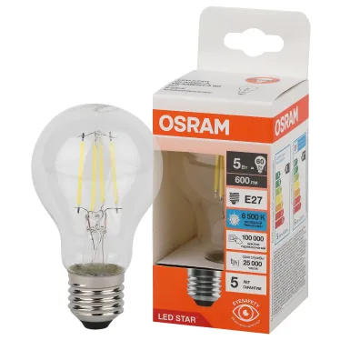 Лампа светодиодная филаментная LED Star Грушевидная 5Вт (замена 60Вт), 600Лм, 6500К, цоколь E27 OSRAM