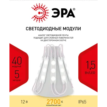 Светодиодные LED модули MZ2835-03-12V-2835-IP65-5m-2700 (50/800) ЭРА