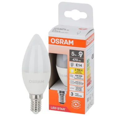 Лампа светодиодная LED Star Свеча 5Вт (замена 40Вт), 470Лм, 2700К, цоколь E14 OSRAM