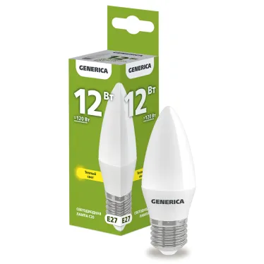 Лампа светодиодная C35 свеча 12Вт 230В 3000К E27 GENERICA