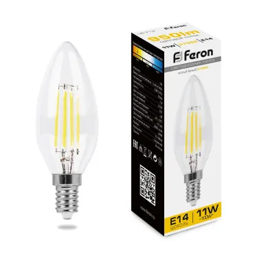 Лампа светодиодная LED 11вт Е14 теплый свеча FILAMENT