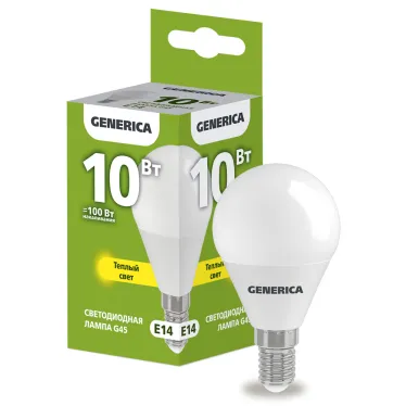 Лампа светодиодная G45 шар 10Вт 230В 3000К E14 GENERICA