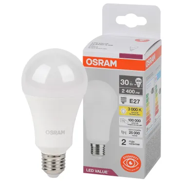 Лампа светодиодная LED Value Грушевидная 30Вт (замена 300Вт), 2400Лм, 3000К, цоколь E27 OSRAM