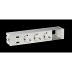                  Врезной розеточный блок с крыш., ввод щетка, 3x2P+E, 2xUSB заряд. уст., 1 пустой модуль белый, S400
               