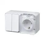                 AtlasDesign Profi54 О/У БЛОК: розетка с заземлением со шторками 16А 250B, выключатель двухклавишный IP54 10А, БЕЛЫЙ, Россия
               