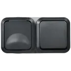 Блок розетка + выключатель горизонтальный TORS 16А IP55 графит