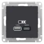                  РОЗЕТКА USB ATLASDESIGN A+С, 5В/2,4А, 2х5В/1,2 А, механизм, КАРБОН
               
