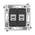                  Avanti Компьютерная розетка RJ-45 без шторки в стену, кат.5e двойная экранированная, Черный матовый
               