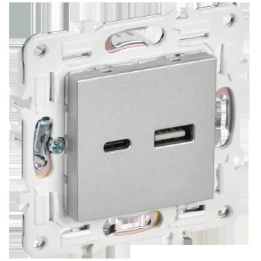 SKANDY Розетка USB A+C 18Вт SK-R13S серебряный IEK
