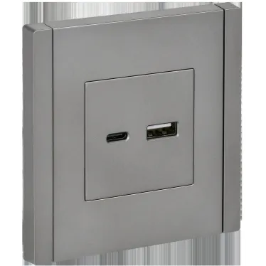 FORTE@PIANO Розетка USB A+C 18Вт FP551 сталь IEK