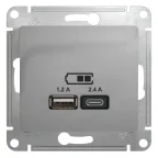                  GLOSSA USB РОЗЕТКА A+С, 5В/2,4А, 2х5В/1,2 А, механизм, АЛЮМИНИЙ
               