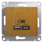 GLOSSA USB РОЗЕТКА A+С, 5В/2,4А, 2х5В/1,2 А, механизм, ДЕРЕВО ДУБ