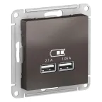                  Розетка ATLASDESIGN USB 5В 1 порт x 2,1 А 2 порта х 1,05 А механизм мокко
               