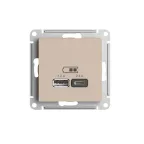                  ATLASDESIGN USB РОЗЕТКА A+С, 5В/2,4А, 2х5В/1,2А, механизм, ПЕСОЧНЫЙ
               