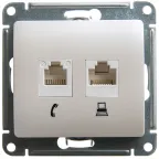 GLOSSA Розетка двойная RJ11+RJ45 категория 5E перламутр в рамку