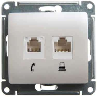 GLOSSA Розетка двойная RJ11+RJ45 категория 5E перламутр в рамку