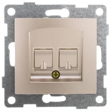 Розетка компьютерная RJ45 Bravo, механизм, двойной, шампань