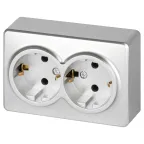 Розетка Эксперт 11-2205-03 двойная с заземлением 2х2P+E Schuko IP20 16A-250В ОУ алюминий