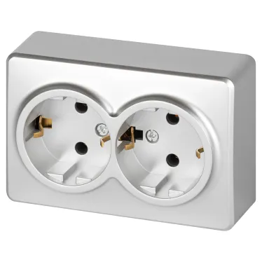 Розетка Эксперт 11-2205-03 двойная с заземлением 2х2P+E Schuko IP20 16A-250В ОУ алюминий