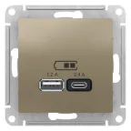 РОЗЕТКА USB ATLASDESIGN A+С, 5В/2,4А, 2х5В/1,2А, механизм, ШАМПАНЬ