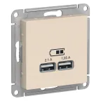                  Розетка ATLASDESIGN USB 5В 1 порт x 2,1 А 2 порта х 1,05 А механизм бежевый
               