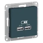                  Розетка ATLASDESIGN USB 5В 1 порт x 2,1 А 2 порта х 1,05 А механизм изумруд
               