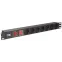 Блок распределения питания PDU 7 розеток немецкий стандарт с выключателем и защитой от перенапряжений 1U без кабеля питания С14
