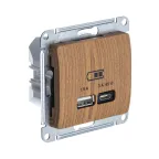                  GLOSSA USB РОЗЕТКА A + тип-C 45W высокоскор.заряд. QC, PD, механизм, ДЕРЕВО ДУБ
               