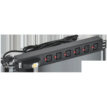 Блок распределения питания ITK PDU 6 розеток C19 с фиксатором вилки с автоматом на 16А 1.5U кабель 3м вилка немецкий стандарт алюминиевый профиль черный