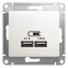 Розетка GLOSSA USB 5В/2100мА 2х5В/1050мА механизм перламутр