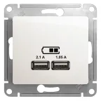                  Розетка GLOSSA USB 5В/2100мА 2х5В/1050мА механизм перламутр
               