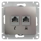                  GLOSSA розетка двойная RJ11+RJ45 кат.5E механизм платина
               