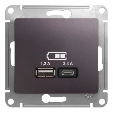 GLOSSA USB РОЗЕТКА A+С, 5В/2,4А, 2х5В/1,2 А, механизм, СИРЕНЕВЫЙ ТУМАН