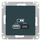                  РОЗЕТКА USB ATLASDESIGN A+С, 5В/2,4 А, 2х5В/1,2 А, механизм, ИЗУМРУД
               