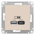                  РОЗЕТКА USB ATLASDESIGN A+С, 5В/2,4А, 2х5В/1,2А, механизм, БЕЖЕВЫЙ
               