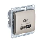                  GLOSSA USB РОЗЕТКА A + тип-C 45W высокоскор.заряд. QC, PD, механизм, ТИТАН
               