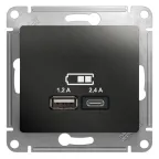 GLOSSA USB РОЗЕТКА A+С, 5В/2,4А, 2х5В/1,2 А, механизм, АНТРАЦИТ